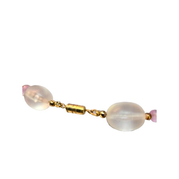 VTG Crystal and Uranium floral with Frosted and Amethyst Glass bead necklace - Picture 5 of 8